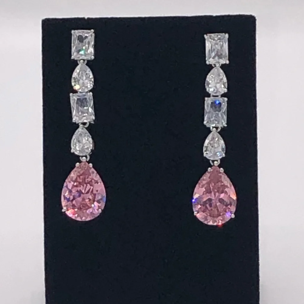 Pink Sapphire Multi-Stone Dangle Earrings - Picture 9 of 11